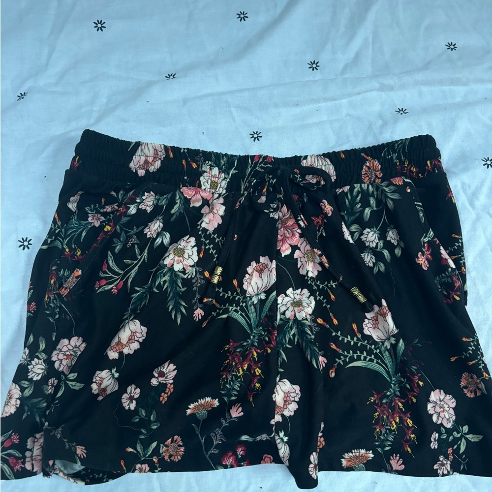 Floral Black Shorts